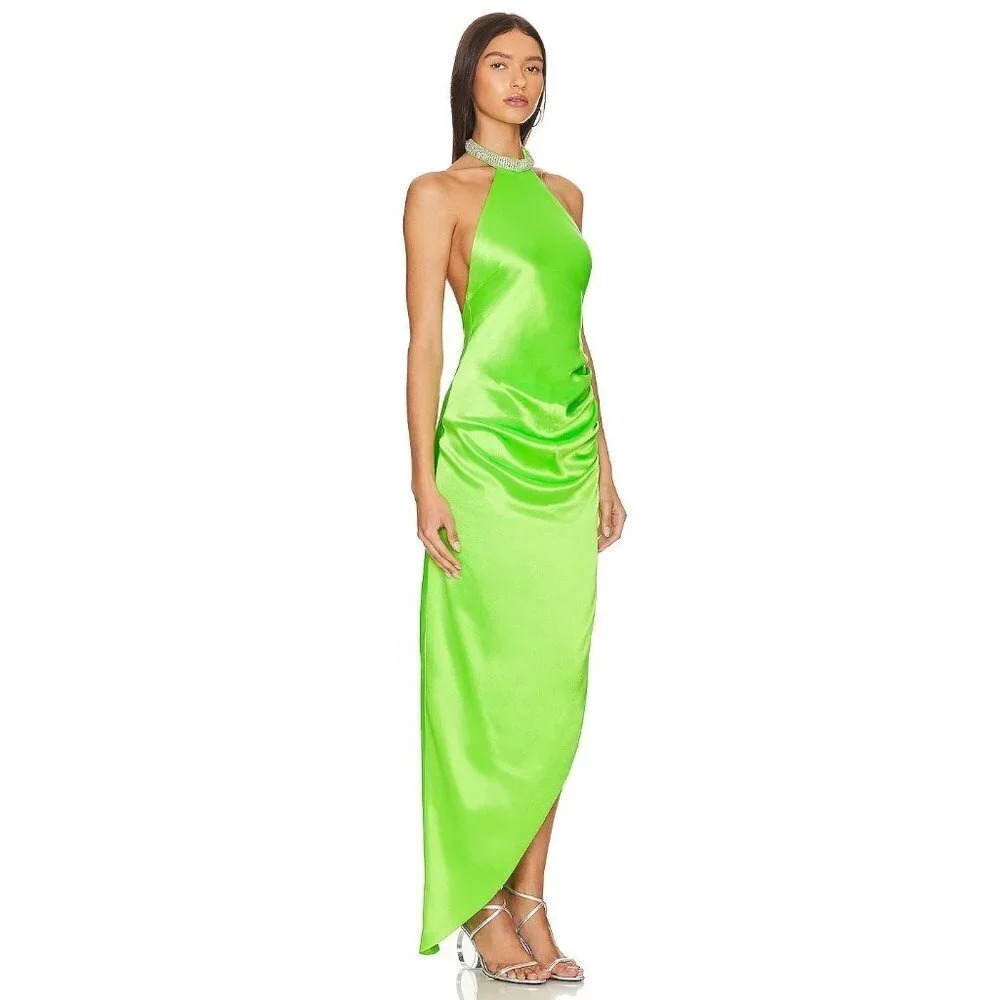 retrofete Maria Satin Dress in Lime Punch Green New Womens Long Maxi Gown - Picture 4 of 16